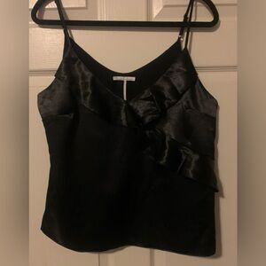 Anthropologie Woman Black Satin Ruffle Top. Large NWOT